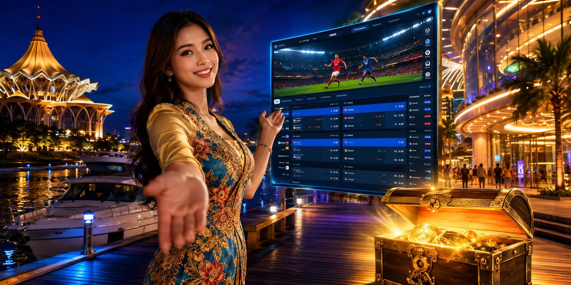 Suasana kasino hiburan Kuching dengan tema Melayu mewah dan meja baccarat